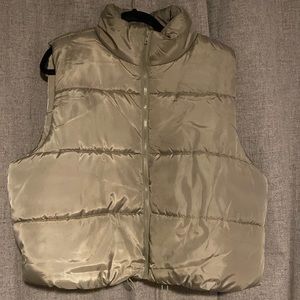 Olive green puffer vest for women